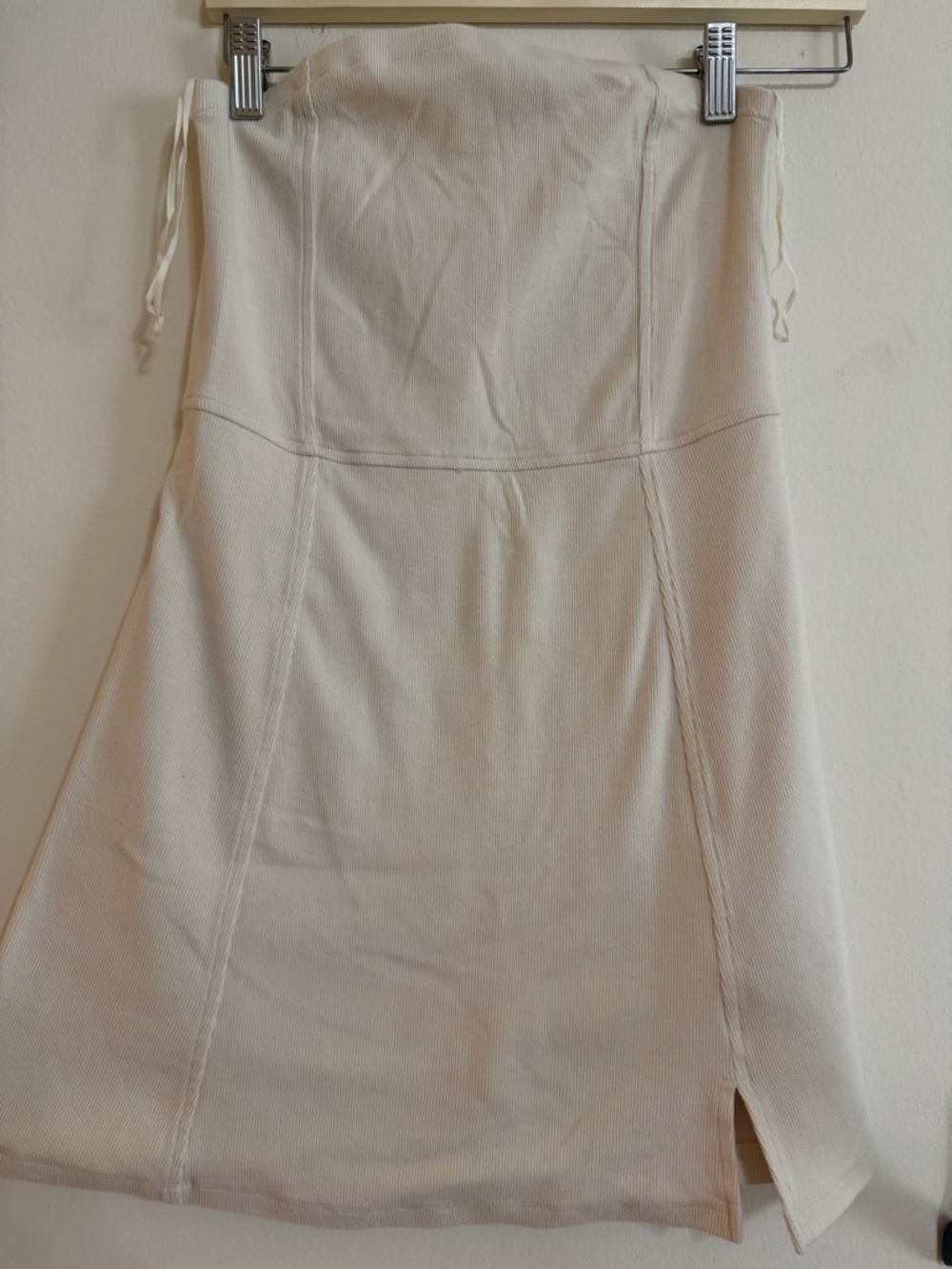 American Eagle Off-White Ribbed Strapless Dress